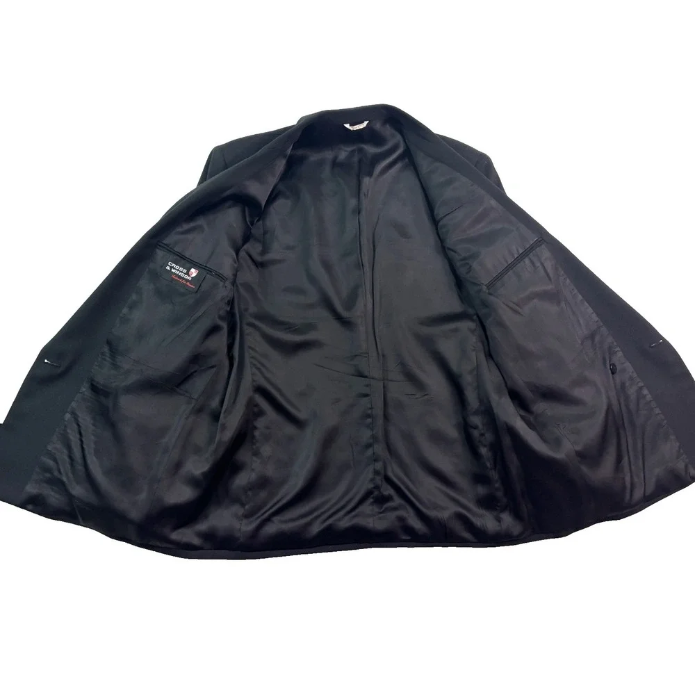vtg 90s Black 42R Double Breasted Hopsack Blazer Jacket Sport Suit Coat USA